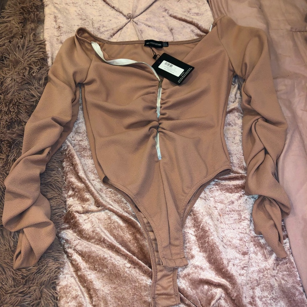 PrettyLittleThing Pink Zip Up Bodysuit | M | Pink